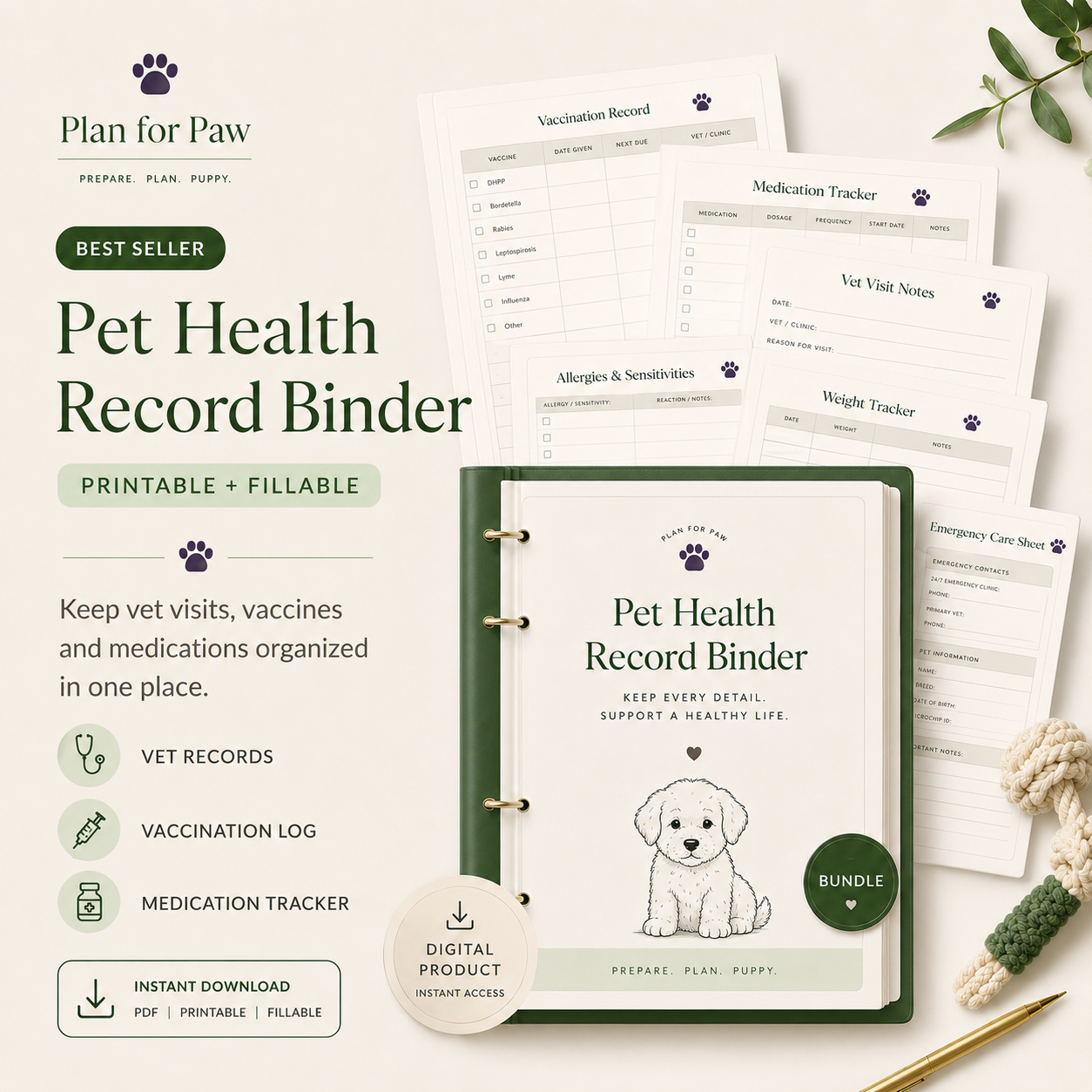Pet Health Record Binder β printable PDF template
